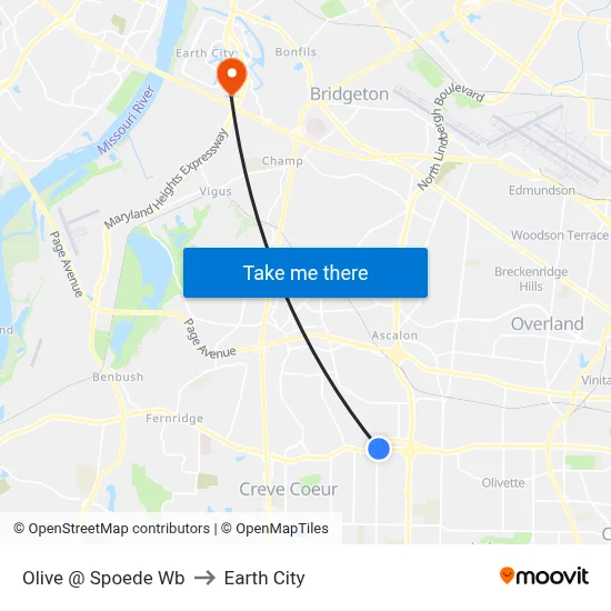 Olive @ Spoede Wb to Earth City map