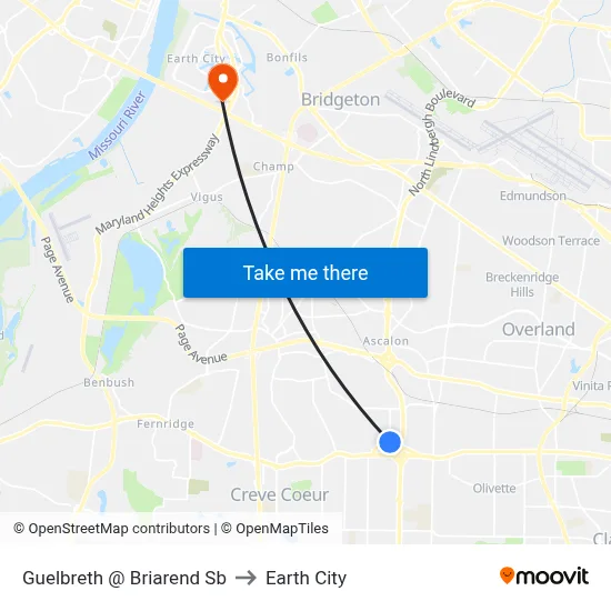 Guelbreth @ Briarend Sb to Earth City map