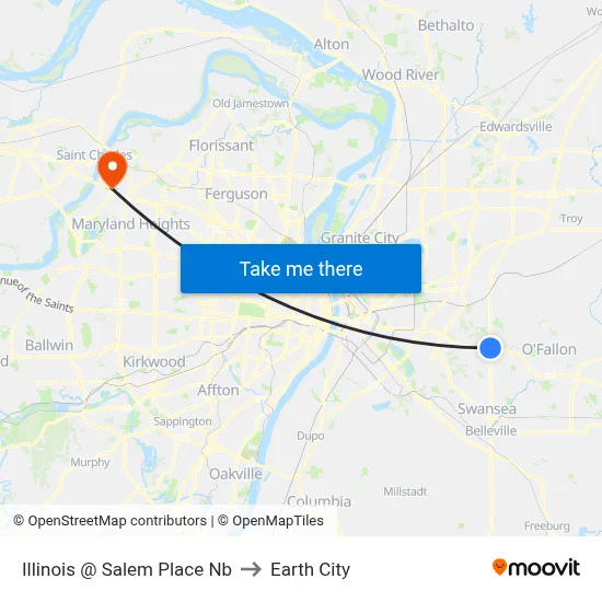 Illinois @ Salem Place Nb to Earth City map