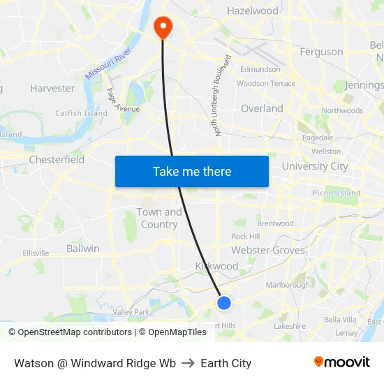 Watson @ Windward Ridge Wb to Earth City map