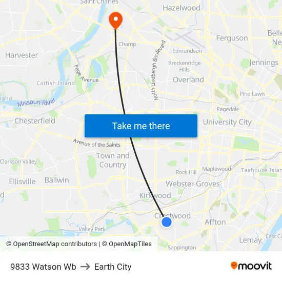 9833 Watson Wb to Earth City map