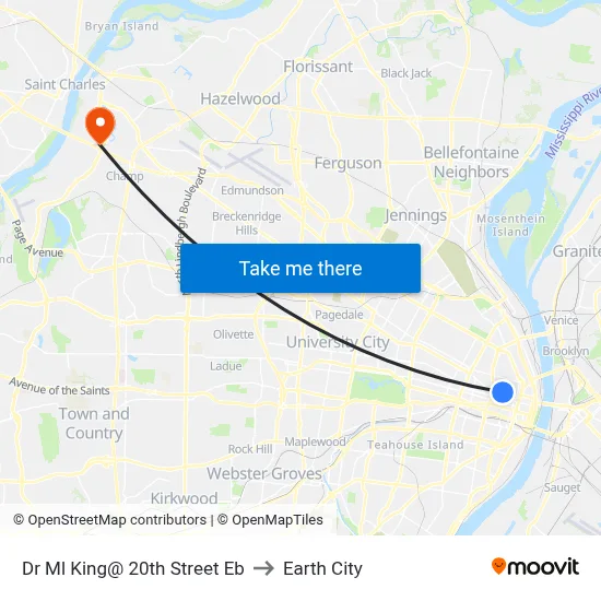 Dr Ml King@ 20th Street Eb to Earth City map