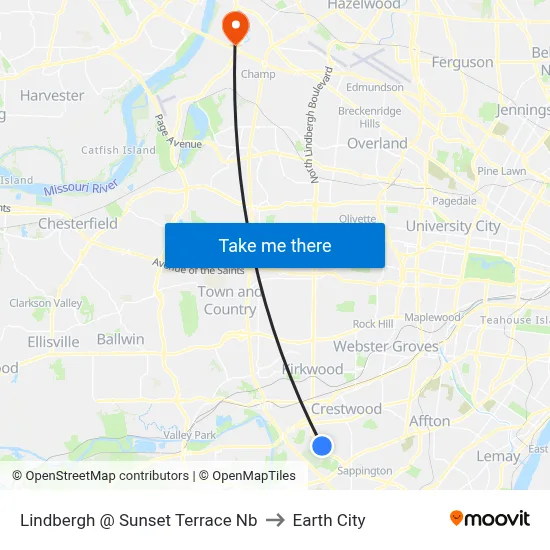 Lindbergh @ Sunset Terrace Nb to Earth City map
