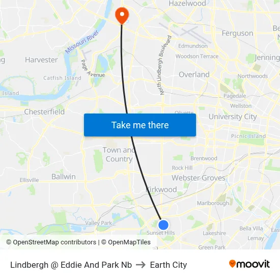 Lindbergh @ Eddie And Park Nb to Earth City map