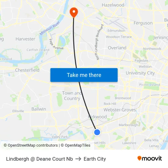 Lindbergh @ Deane Court Nb to Earth City map