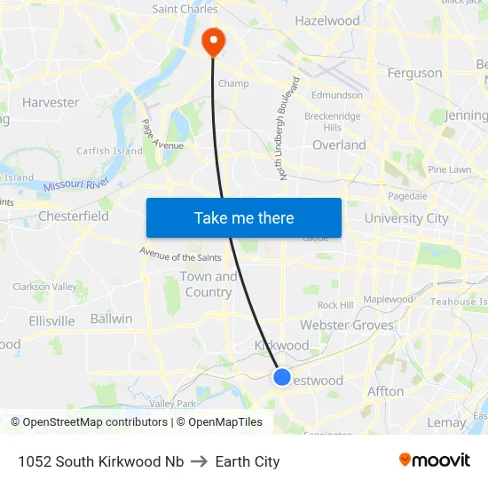 1052 South Kirkwood Nb to Earth City map