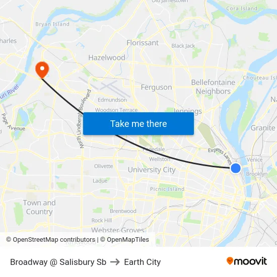 Broadway @ Salisbury Sb to Earth City map