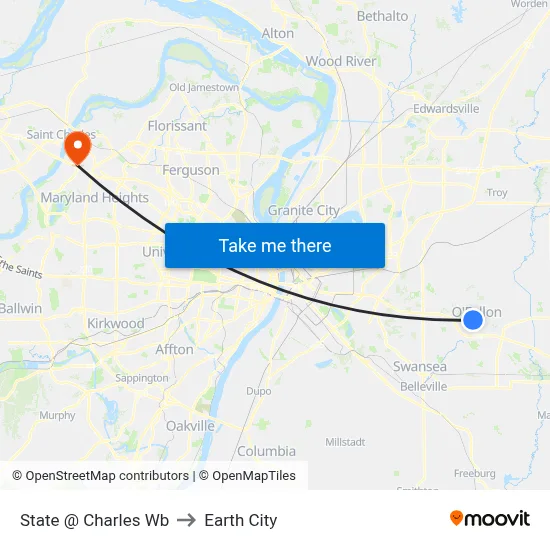 State @ Charles Wb to Earth City map