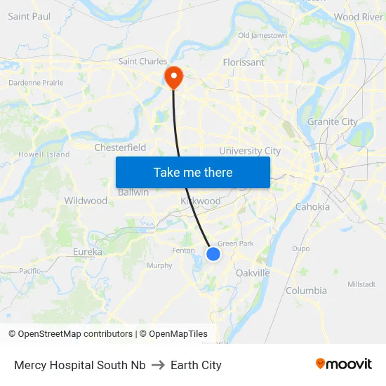 Mercy Hospital South Nb to Earth City map