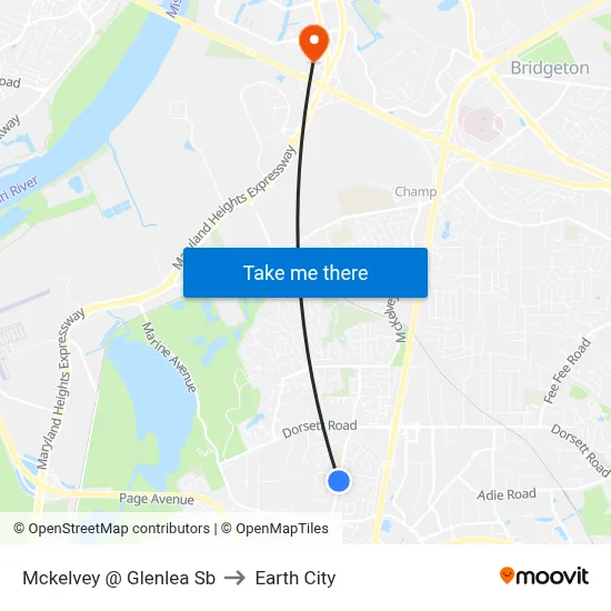 Mckelvey @ Glenlea Sb to Earth City map