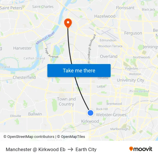 Manchester @ Kirkwood Eb to Earth City map