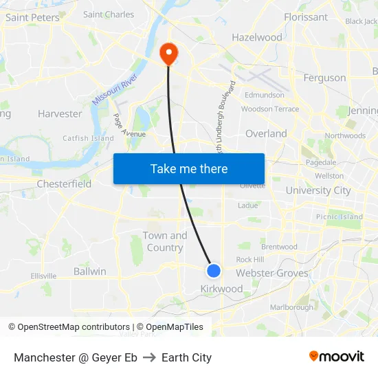 Manchester @ Geyer Eb to Earth City map
