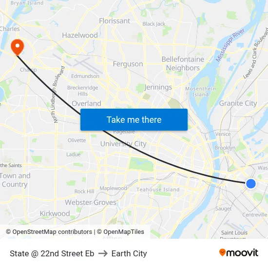 State @ 22nd Street Eb to Earth City map