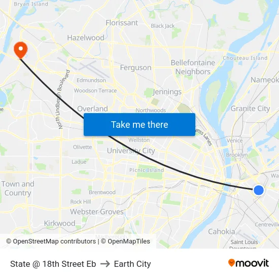 State @ 18th Street Eb to Earth City map