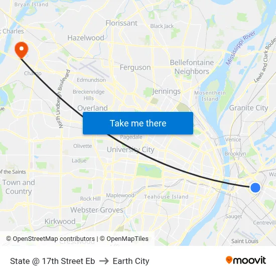 State @ 17th Street Eb to Earth City map
