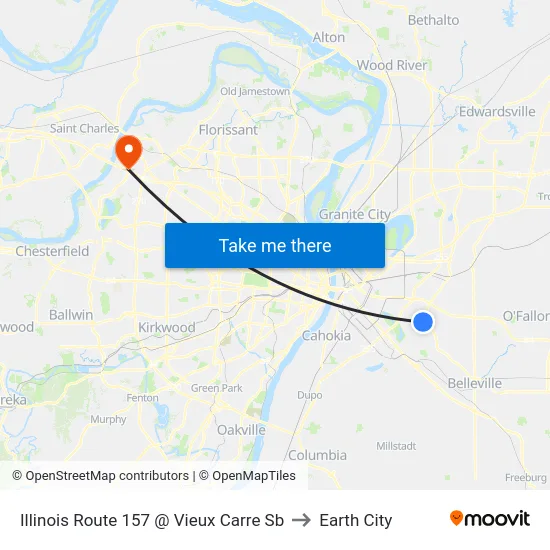 Illinois Route 157 @ Vieux Carre Sb to Earth City map