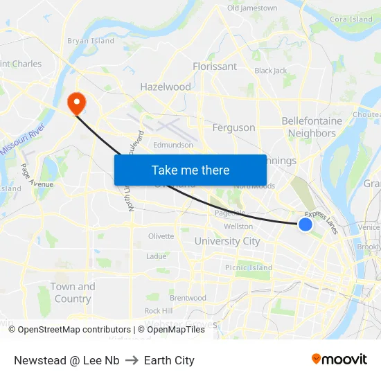 Newstead @ Lee Nb to Earth City map