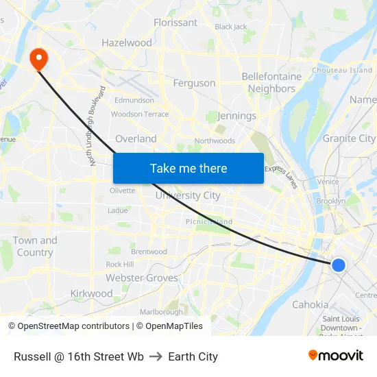 Russell @ 16th Street Wb to Earth City map