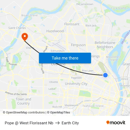 Pope @ West Florissant Nb to Earth City map