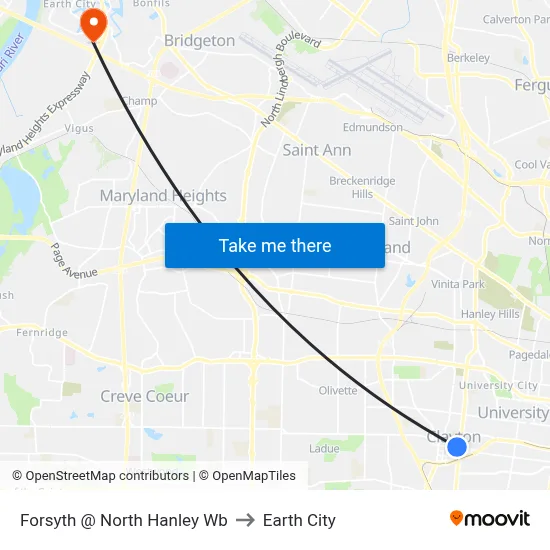 Forsyth @ North Hanley Wb to Earth City map