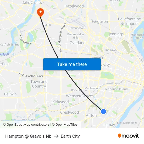Hampton @ Gravois Nb to Earth City map