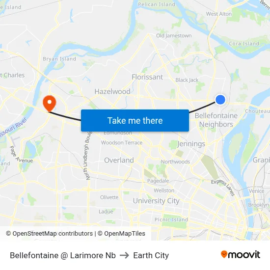 Bellefontaine @ Larimore Nb to Earth City map