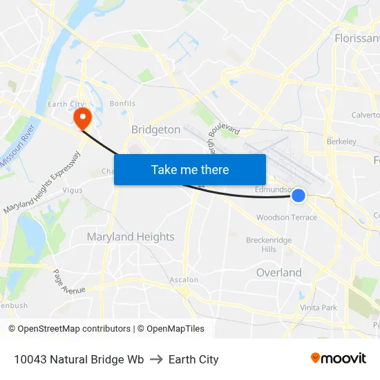 10043 Natural Bridge Wb to Earth City map