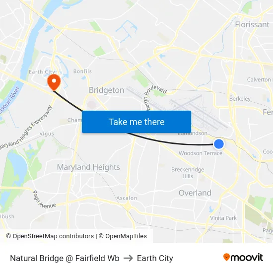 Natural Bridge @ Fairfield Wb to Earth City map