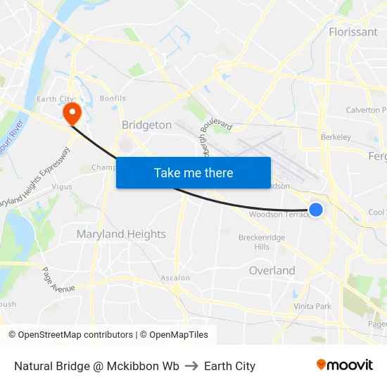 Natural Bridge @ Mckibbon Wb to Earth City map