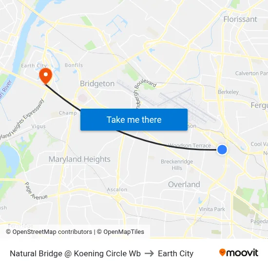 Natural Bridge @ Koening Circle Wb to Earth City map
