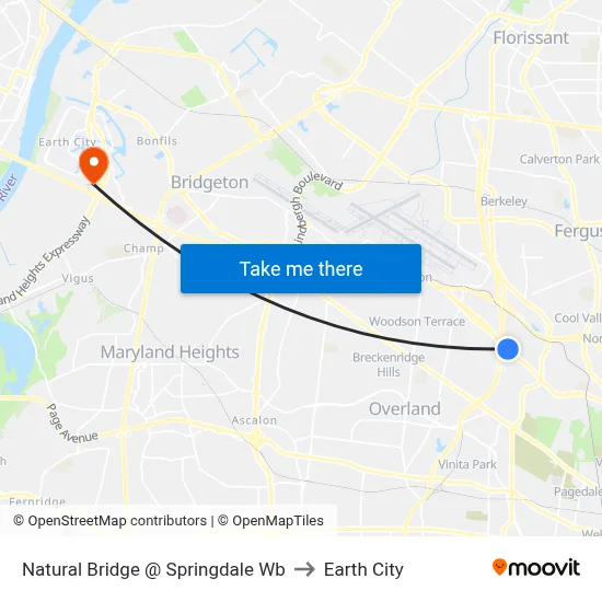 Natural Bridge @ Springdale Wb to Earth City map