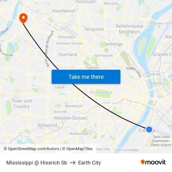 Mississippi @ Hissrich Sb to Earth City map