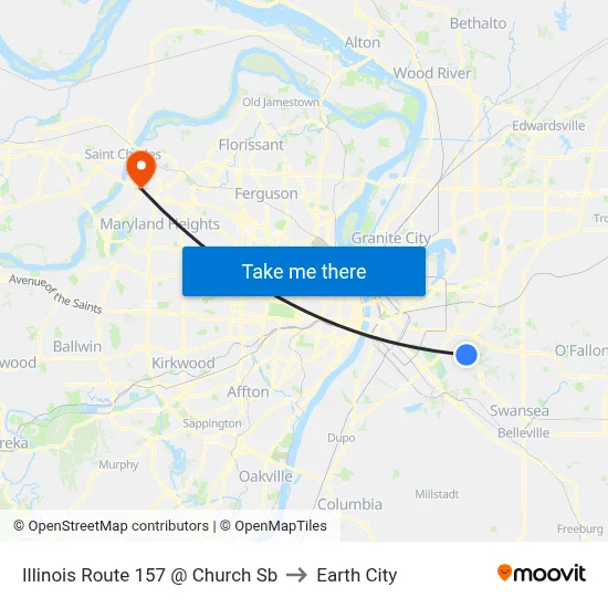 Illinois Route 157 @ Church Sb to Earth City map
