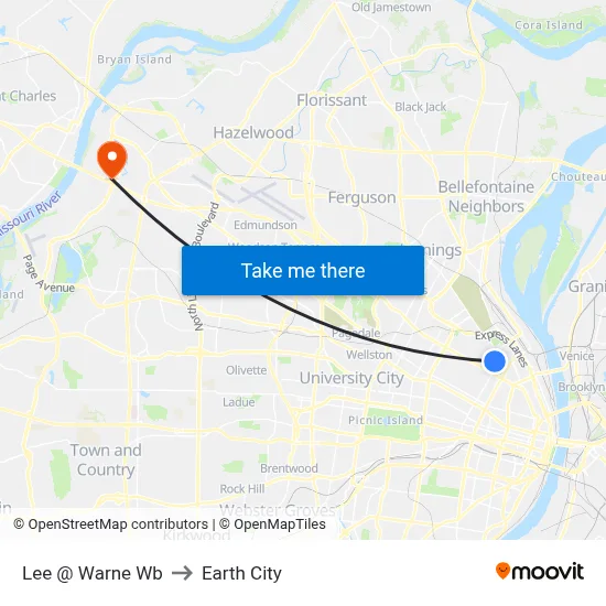 Lee @ Warne Wb to Earth City map