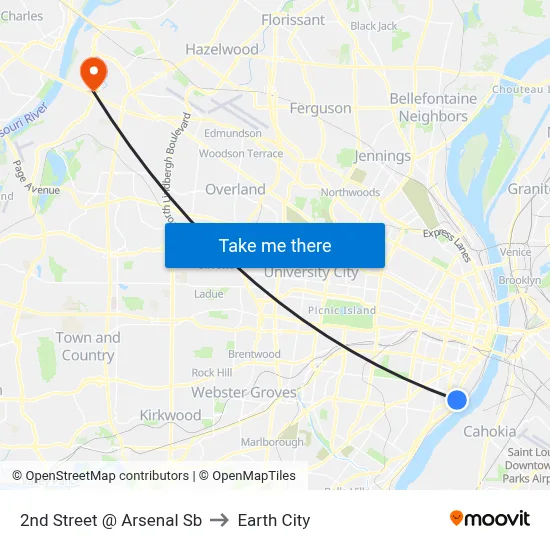 2nd Street @ Arsenal Sb to Earth City map