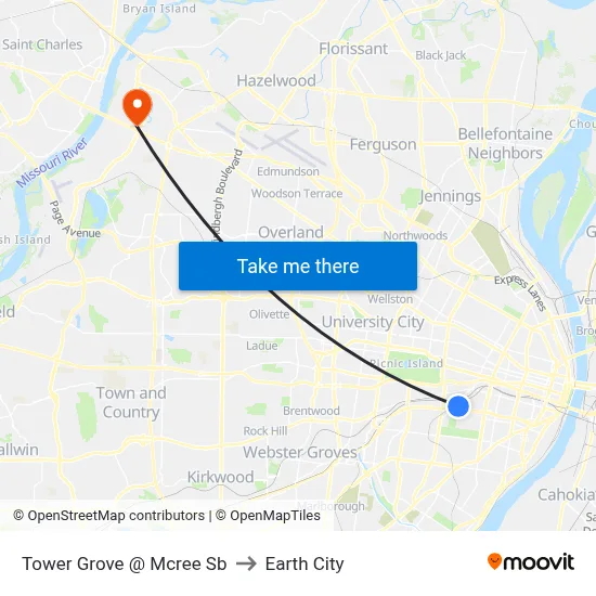 Tower Grove @ Mcree Sb to Earth City map