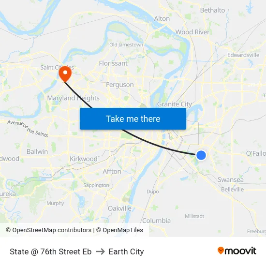 State @ 76th Street Eb to Earth City map