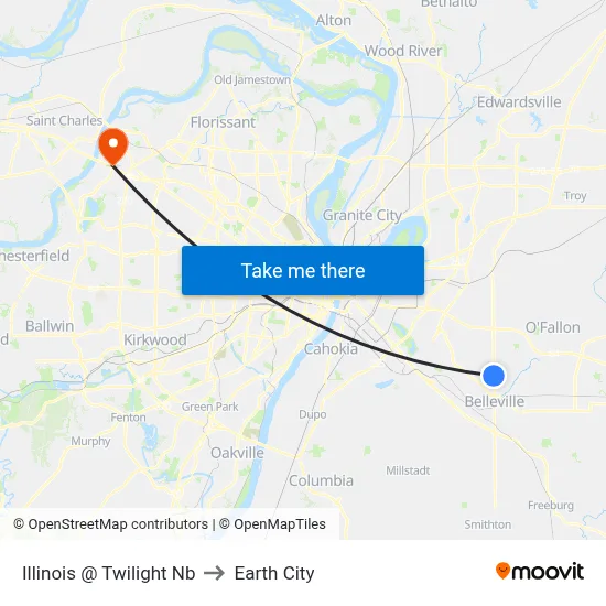 Illinois @ Twilight Nb to Earth City map