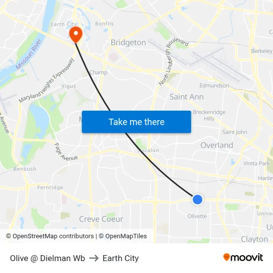 Olive @ Dielman Wb to Earth City map