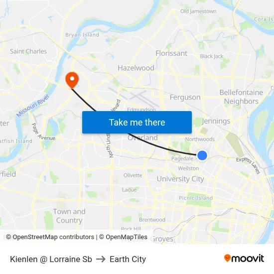 Kienlen @ Lorraine Sb to Earth City map