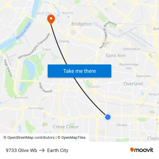 9733 Olive Wb to Earth City map