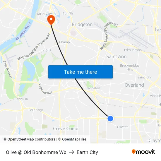 Olive @ Old Bonhomme Wb to Earth City map