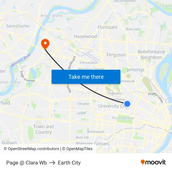 Page @ Clara Wb to Earth City map