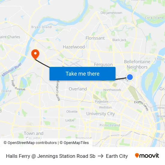 Halls Ferry @ Jennings Station Road Sb to Earth City map