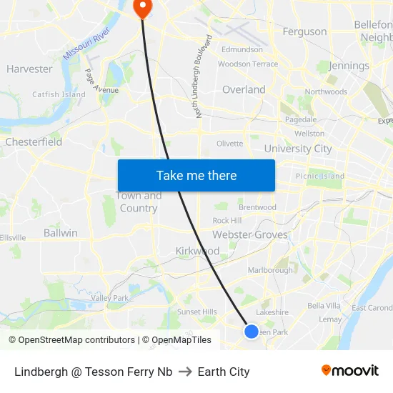 Lindbergh @ Tesson Ferry Nb to Earth City map