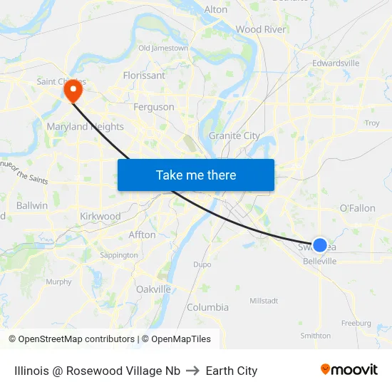 Illinois @ Rosewood Village Nb to Earth City map
