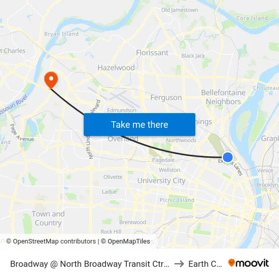 Broadway @ North Broadway Transit Ctr Sb to Earth City map