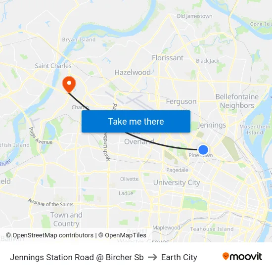Jennings Station Road @ Bircher Sb to Earth City map