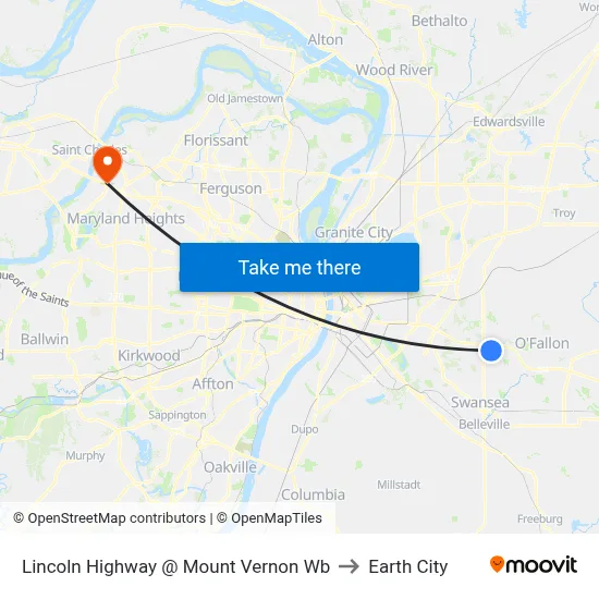 Lincoln Highway @ Mount Vernon Wb to Earth City map