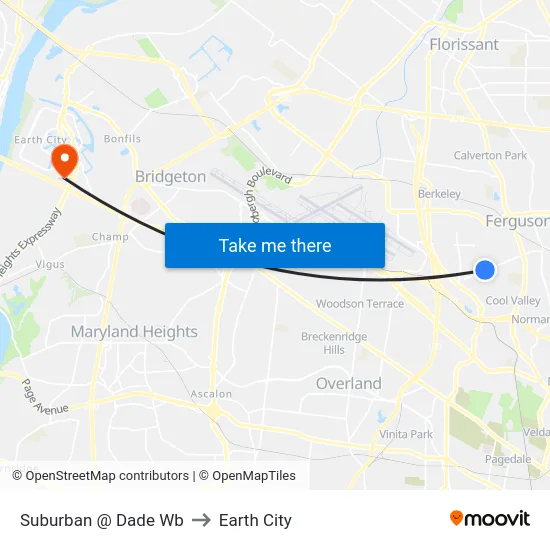 Suburban @ Dade Wb to Earth City map